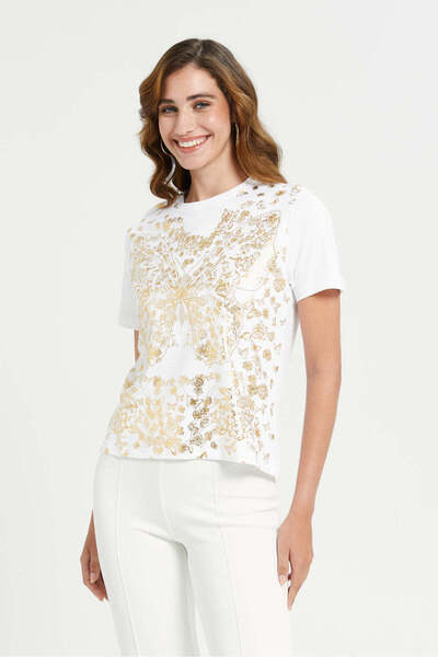 REDTAG White Embroidered Printed Tee