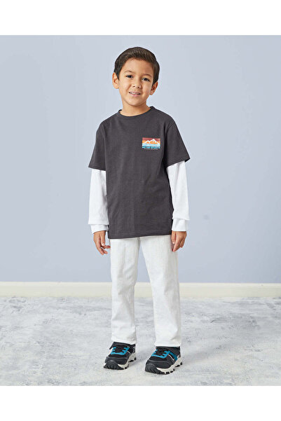 REDTAG Boys Charcoal Doctor Sleeve T-Shirt