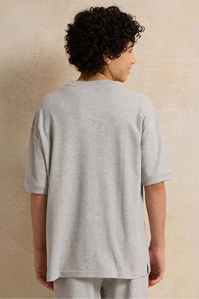 REDTAG Senior Boys Grey Jacquard Oversize T-Shirt