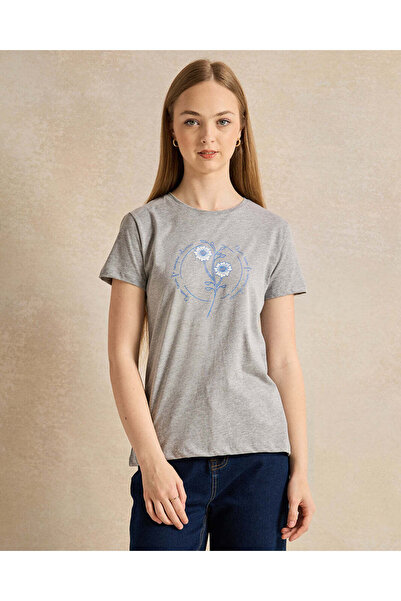 REDTAG Senior Girls Grey Printed T-Shirt