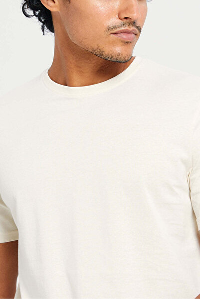 REDTAG Men Ivory Basic T-Shirt