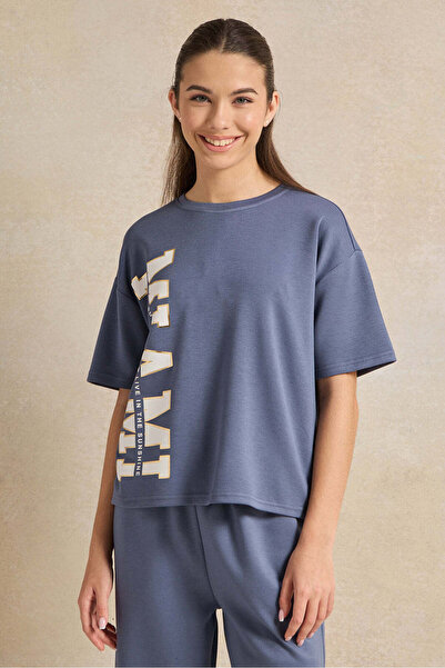 REDTAG Senior Girls Blue Printed Top