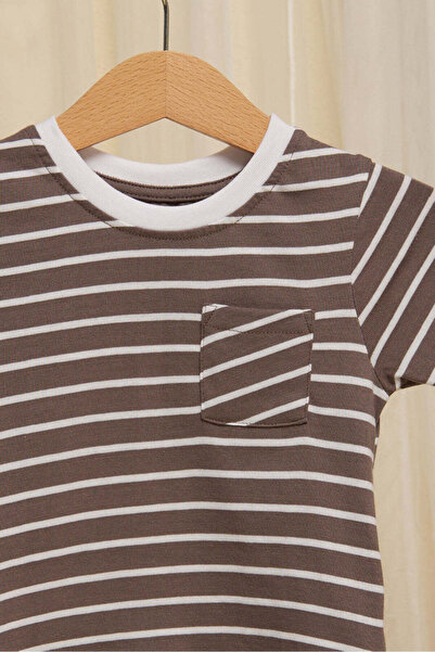 REDTAG Infant Boys Brown Striped T-shirt