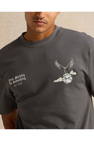 REDTAG Men Grey Printed T-Shirt