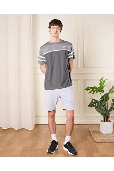 REDTAG Men Charcoal Cut And Sew Active T-Shirt