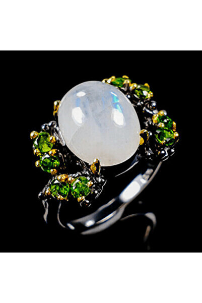 FashionBijoux 925 silver jewelry ring with moonstone and chrome diopside, 8