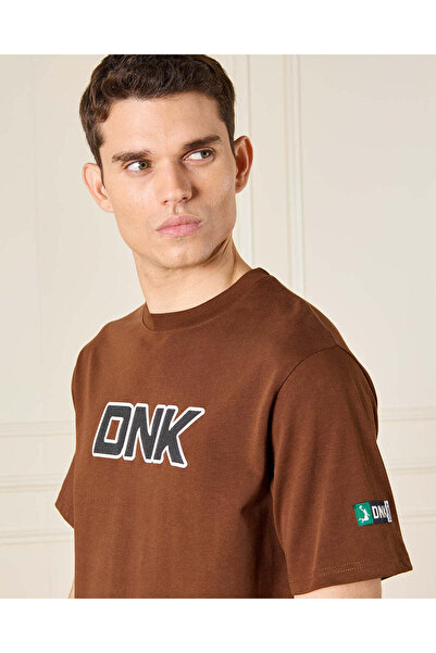 REDTAG Men Brown DNK Print T-Shirt