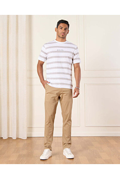 REDTAG Men Ivory Striped T-Shirt