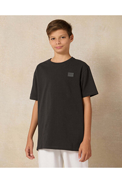 REDTAG Senior Boys Black Spandex Loose Fit T-shirt