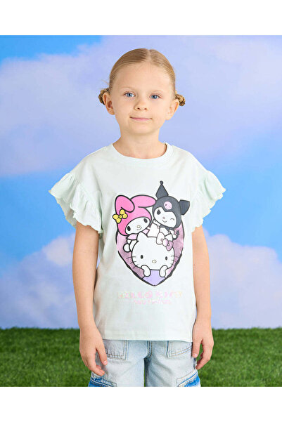 REDTAG تي شيرت بناتي بطبعة هالو كيتي مع ترتر بلون النعناع