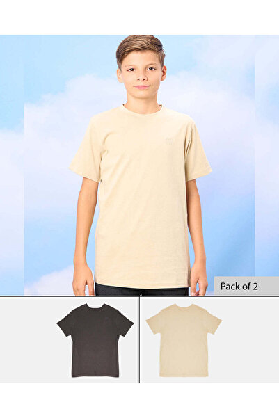 REDTAG Senior Boys Beige And Charcoal T-Shirt Set (Pack Of 2)