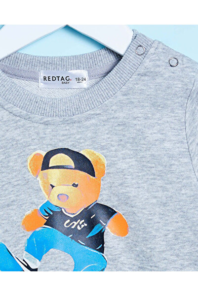 REDTAG Infant Boys Grey Printed T-Shirt