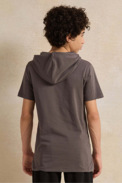 REDTAG Senior Boys Grey Hooded T-Shirt