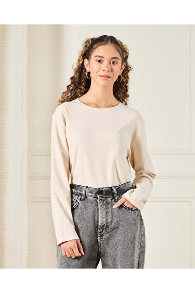 REDTAG Senior Girls Plain Ivory Long Sleeve T-Shirt