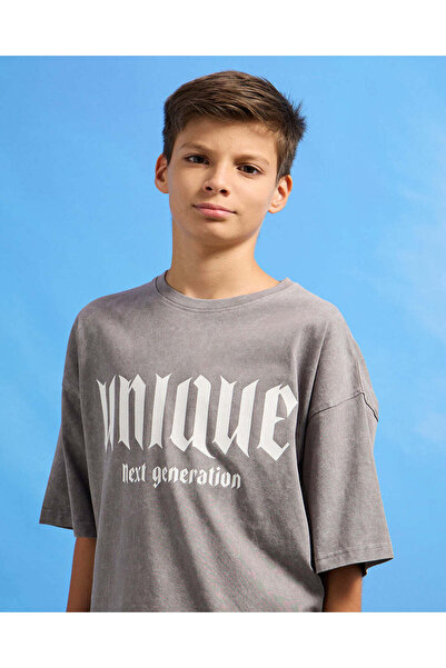 REDTAG Senior Boys Grey Printed Oversize T-Shirt