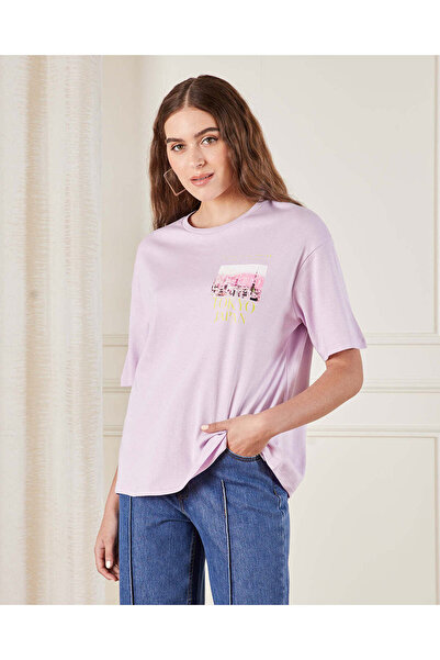 REDTAG تي شيرت نسائي مطبوع باللون البنفسجي