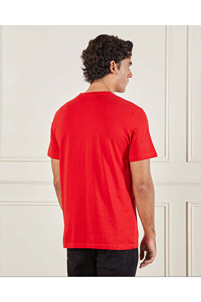 REDTAG Men Red Basic Graphic T-shirt