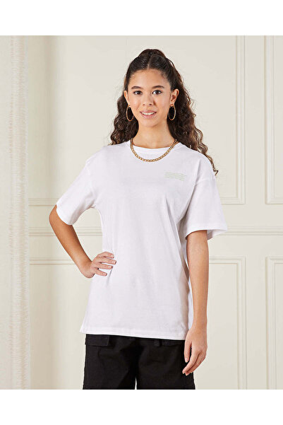 REDTAG Senior Girls White Printed Oversize T-shirt