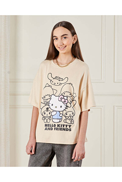 REDTAG Senior Girls Beige Over Size Printed T-shirt