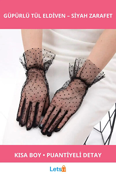 Letsii Stylish Short Lace Black Polka Dot Tulle Gloves