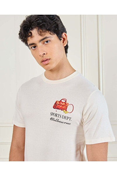 REDTAG Men White Basic Graphic T-Shirt