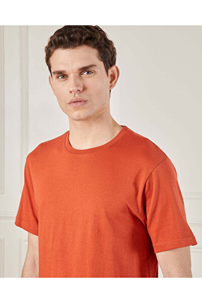 REDTAG Men Orange Basic Solid T-Shirt