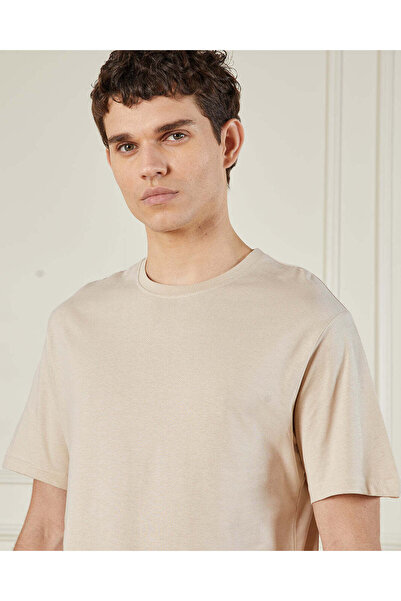 REDTAG Men Beige Basic T-Shirt