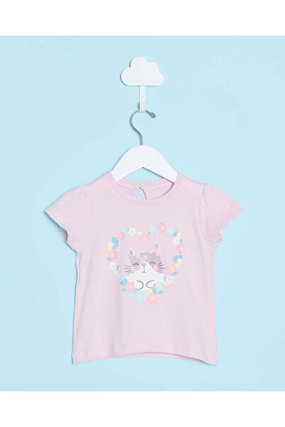 REDTAG Infant Girls Lilac Placement Print T-Shirt