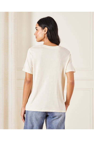 REDTAG Women Cream Basic Crew Neck T-Shirt