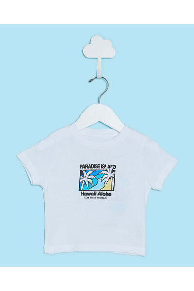 REDTAG تي شيرت أبيض مطبوع عليه هاواي للأولاد الرضع