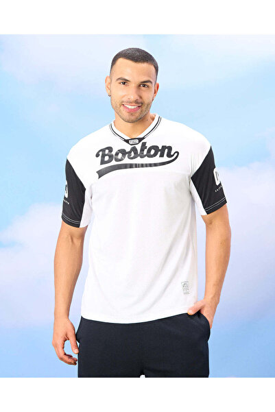 REDTAG Men Ivory Boston Print Oversized T-Shirt