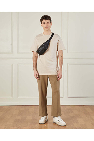 REDTAG Men Beige Basic T-Shirt