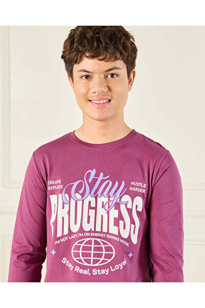 REDTAG Senior Boys Burgundy Long Sleeve T-Shirt