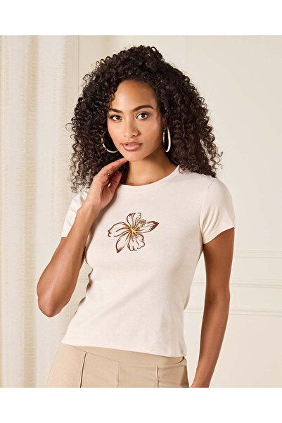 REDTAG Women Cream Printed T-Shirt