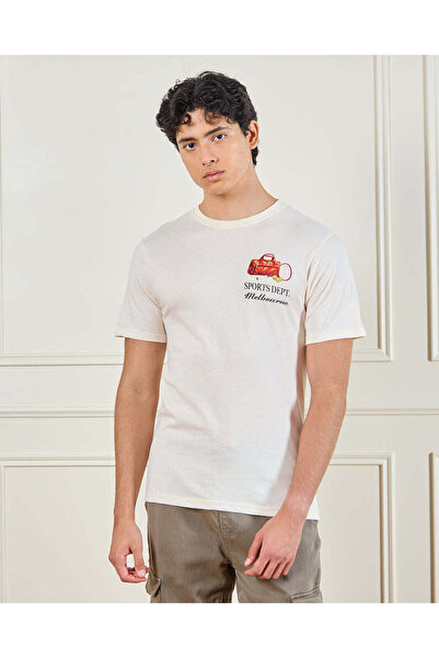 REDTAG Men White Basic Graphic T-Shirt