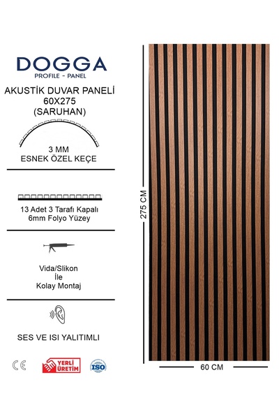 BAKİ AHŞAP Slim Akustik Duvar Paneli , İskandinav Çıtalama Duvar Çıtası 60x275
