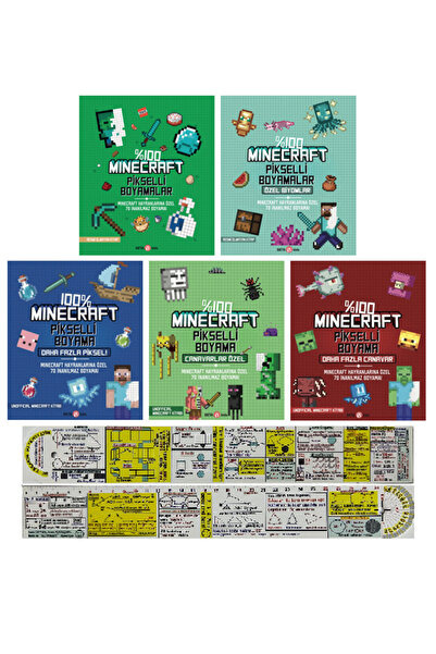 Beta Kitap Minecraft Pikselli Boyamalar 5 Kitap Set + Mat. Öğreten Cetvel