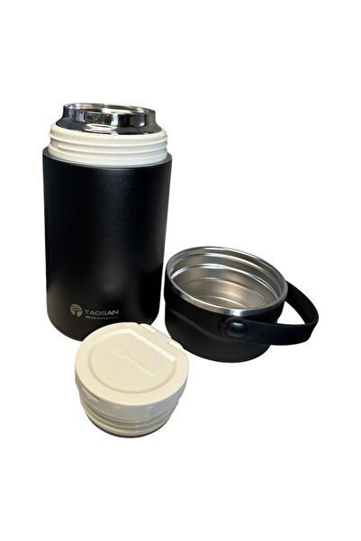 OEM Food thermos, 1L capacity with 2 compartments, bowl-lid with handle and foldable spoon, black