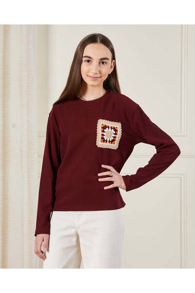 REDTAG Senior Girls Brown Embellished With Crochet T-Shirt