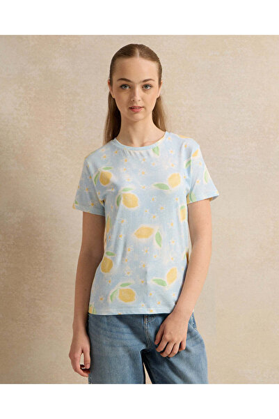 REDTAG Senior Girls Teal Printed T-Shirt