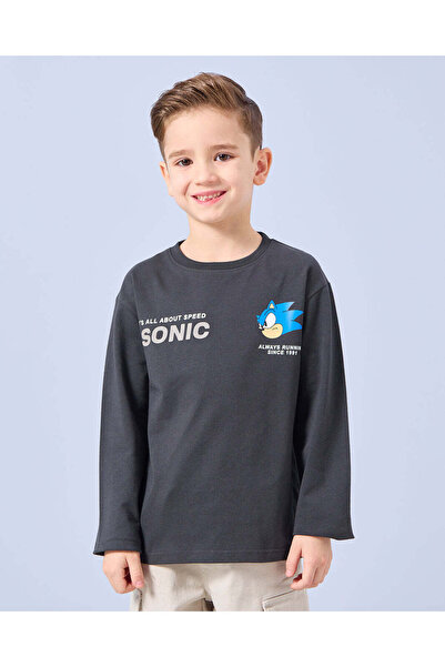 REDTAG تي شيرت سونيك مطبوع باللون الفحمي للأولاد