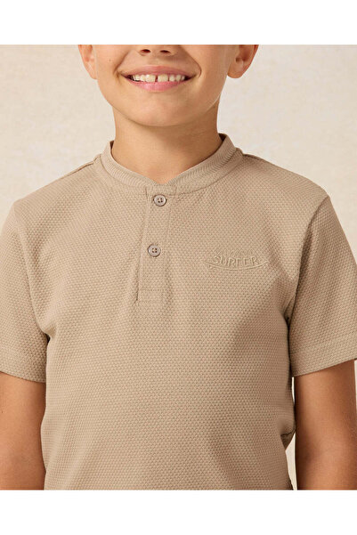 REDTAG Boys Beige Plain T-Shirt