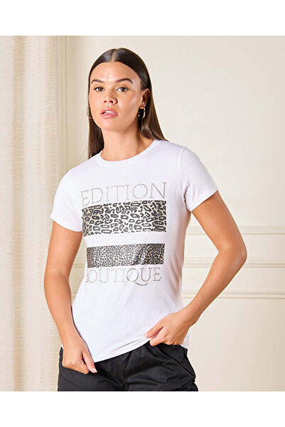 REDTAG تي شيرت نسائي مطبوع بطبعة بوتيك باللون العاجي