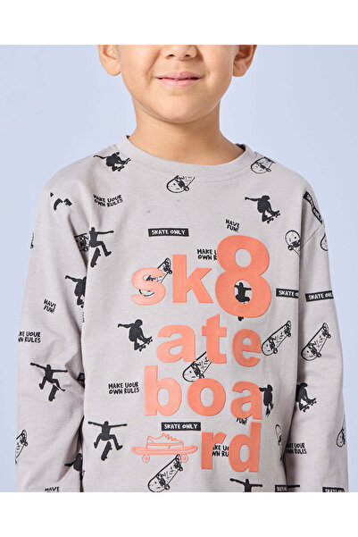 REDTAG Boys Grey Printed T-Shirt