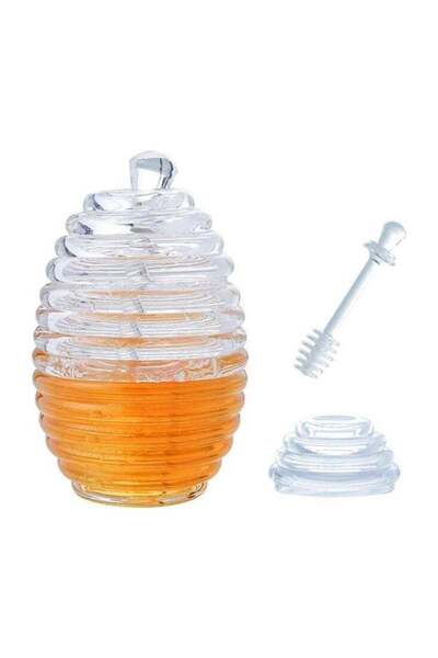 Generic جرة عسل زجاجية مع وعاء عسل على شكل خلية نحل