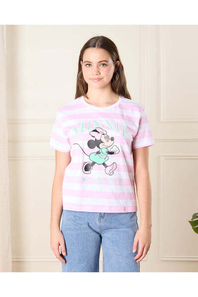 REDTAG تي شيرت ميني ماوس باللونين الأبيض والوردي للفتيات الكبيرات