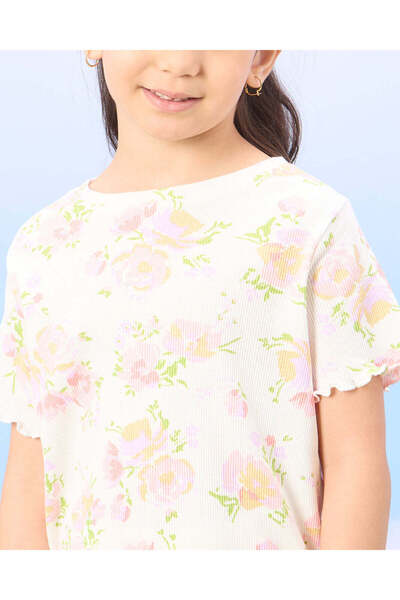 REDTAG Girls Peach Allover Print T-Shirt