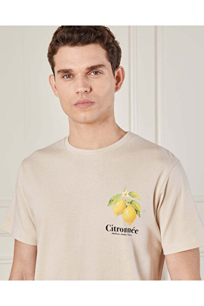 REDTAG Men Beige Graphic T-Shirt