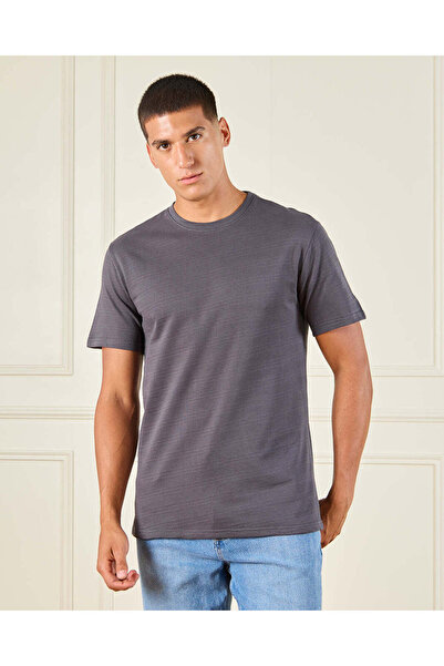 REDTAG Men Grey Jacquard T-Shirt