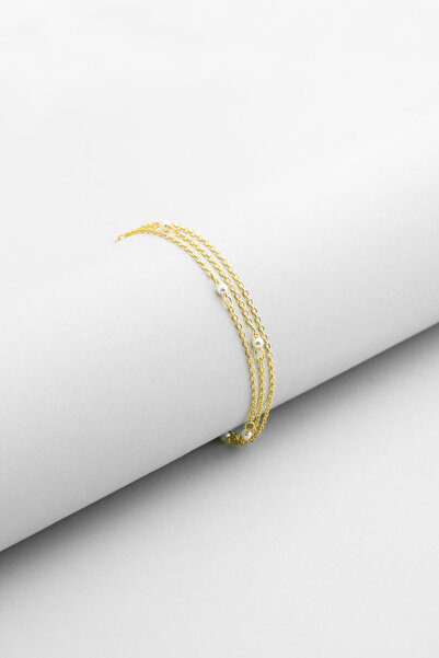 So CHIC... Venüs 18 Ayar Sarı Altın Kaplama 19 Cm Gümüş İnci Bileklik